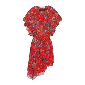 IRO Red Silk Floral Midi Dress US 4 FR 36